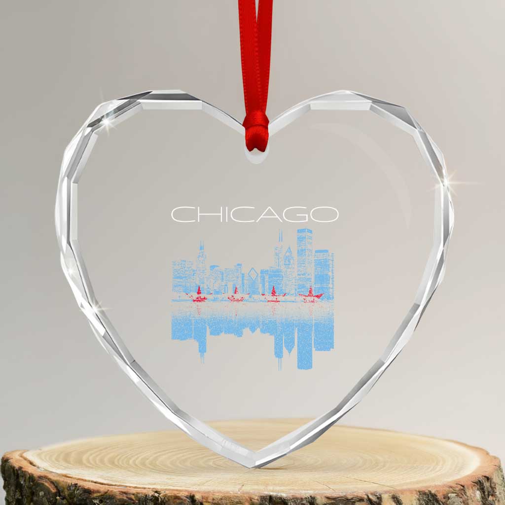 Chicago City Skyline Night Lights Heart Crystal Glass Ornament TS14 Transparent Glass 3'' Heart Print Your Wear