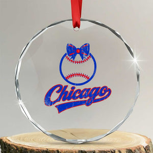 Chicago Coquette Bow Crystal Glass Ornament Cute Girls Kids Women Baseball Fans TS10 Transparent Glass 3'' Circle Print Your Wear
