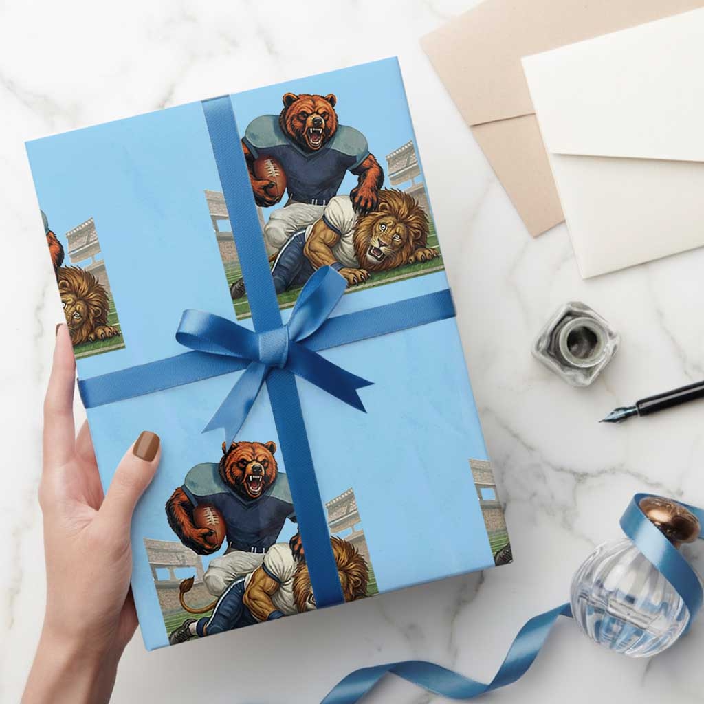 Football Rival Gift Wrapping Paper Roll Fierce Br Defeating Lio TS12 Light Blue Print Your Wear