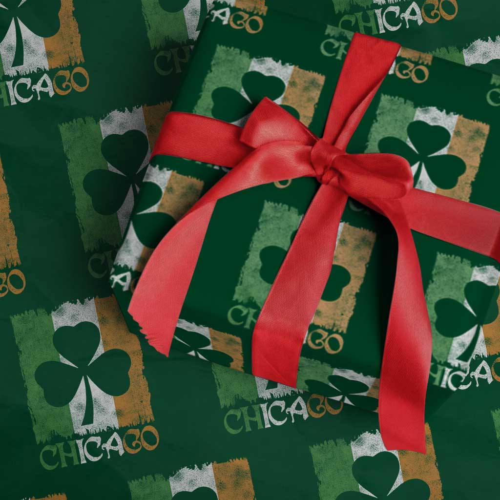 Chicago IL St Patricks Day Wrapping Paper Roll Distressed Shamrock Vintage Irish Flag TS11 Green Print Your Wear