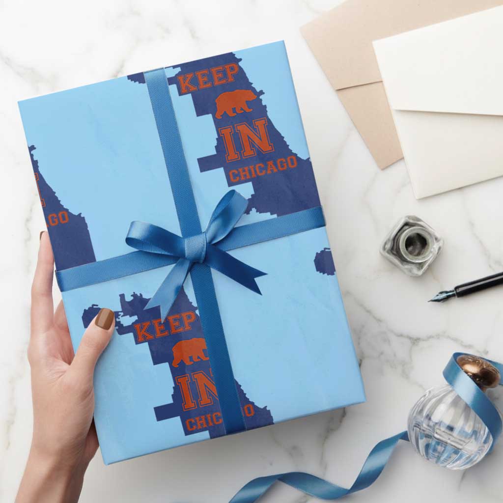 Chicago Map Bear Keep The Team Wrapping Paper Roll Funny City Pride Gift TS12 Light Blue Print Your Wear