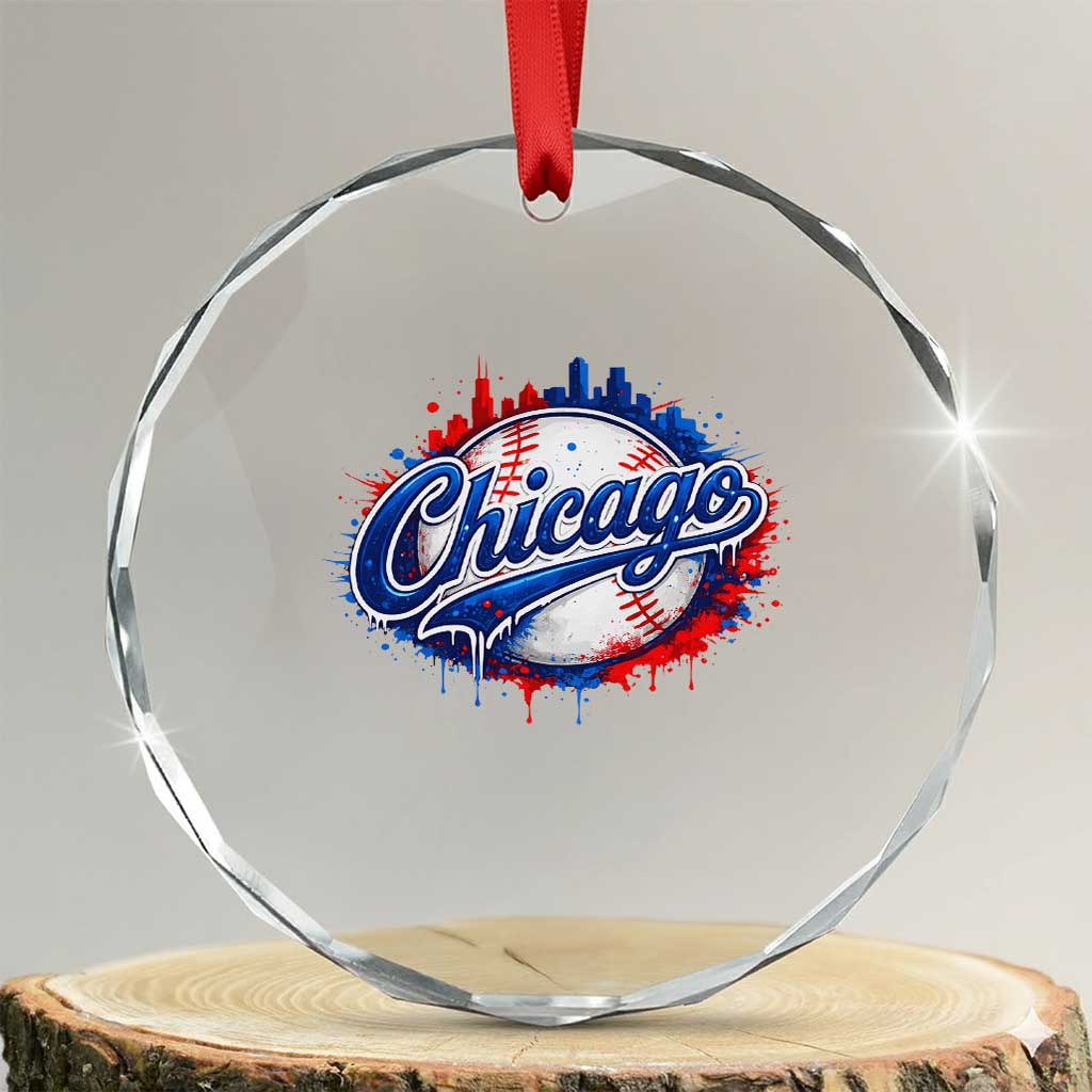 Chicago Pride Dripping Baseball Graphic Crystal Glass Ornament TS10 Transparent Glass 3'' Circle Print Your Wear