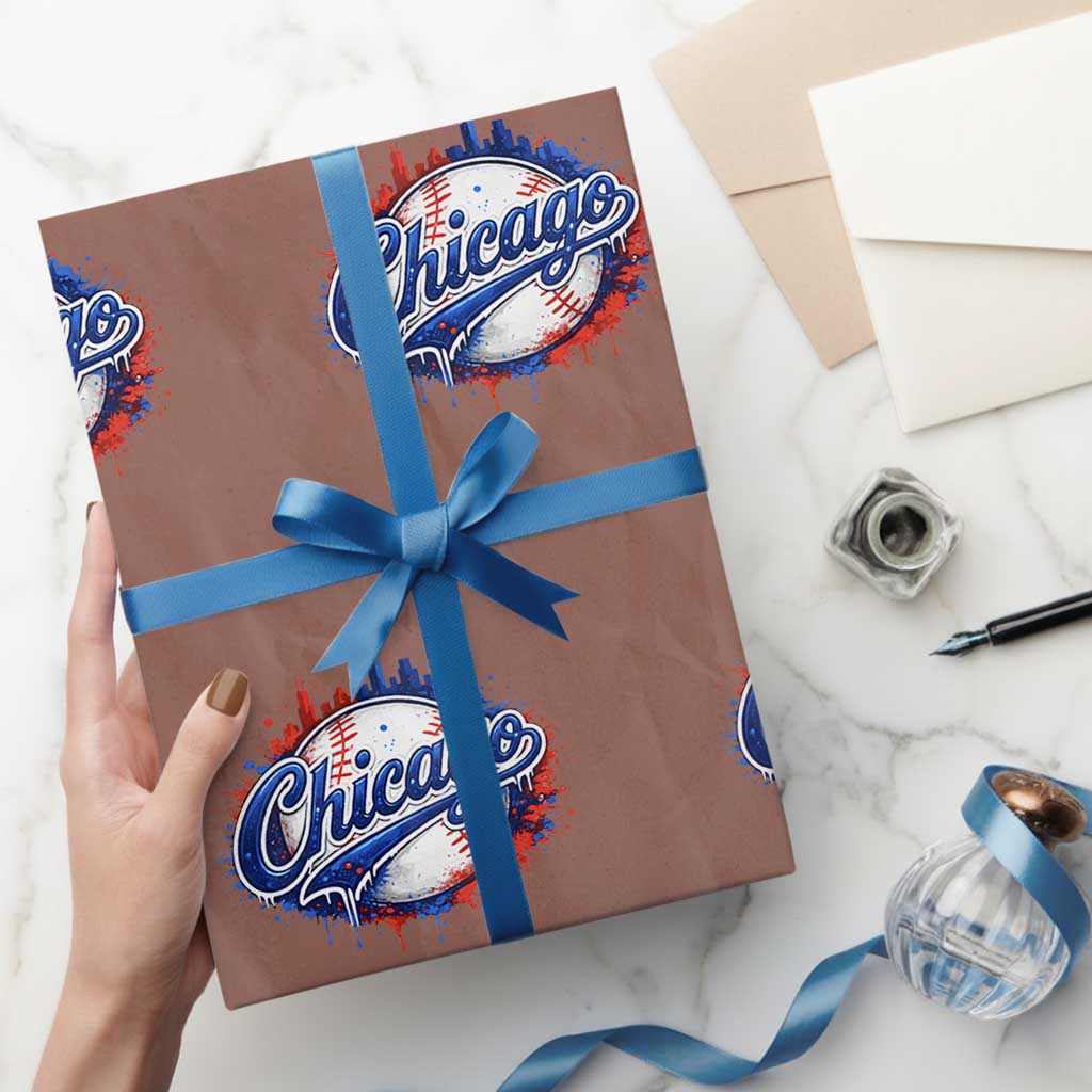 Chicago Pride Dripping Baseball Graphic Wrapping Paper Roll TS10 Mocha Print Your Wear