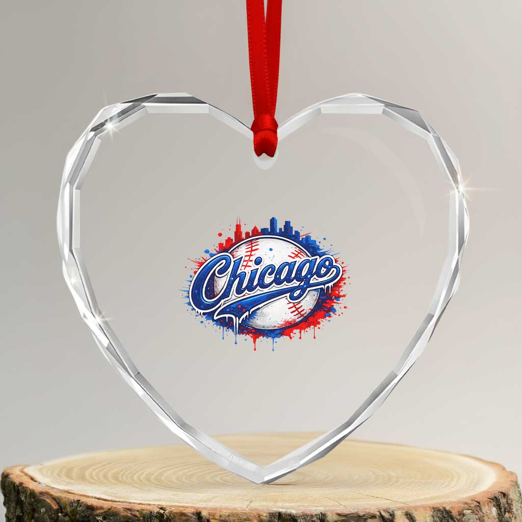 Chicago Pride Dripping Baseball Graphic Heart Crystal Glass Ornament TS10 Transparent Glass 3'' Heart Print Your Wear