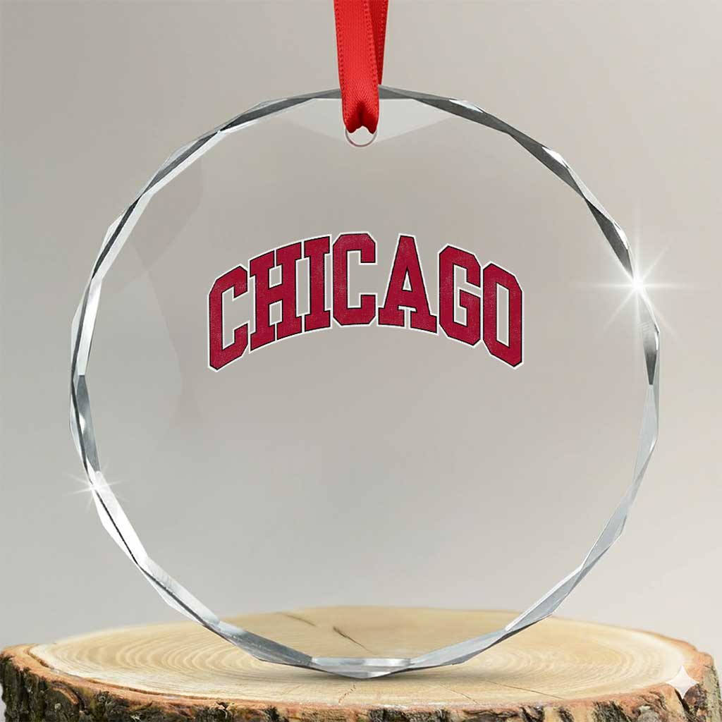 Chicago Pride Illinois IL Vintage Sports Basketball Red Design Crystal Glass Ornament TS11 Transparent Glass 3'' Circle Print Your Wear