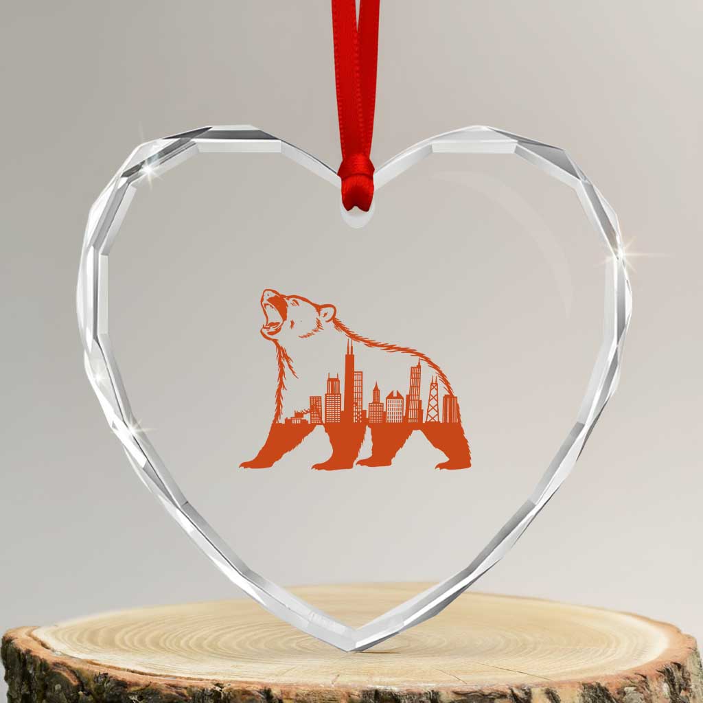 Chicago Skyline Bear Heart Crystal Glass Ornament Urban Streetwear Gift TS12 Transparent Glass 3'' Heart Print Your Wear