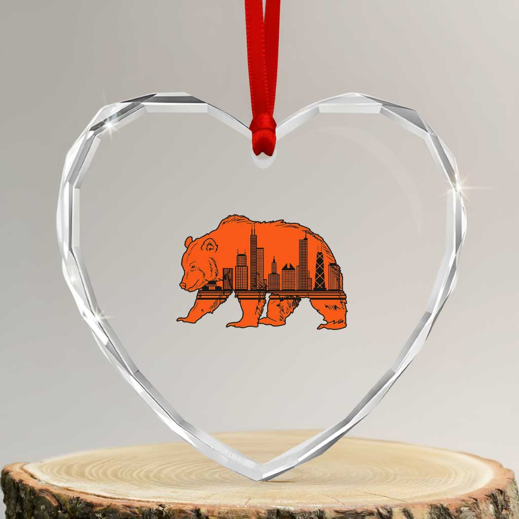 Chicago Skyline Bear Heart Crystal Glass Ornament Windy City Pride True Lover Sports Fan TS02 Transparent Glass 3'' Heart Print Your Wear