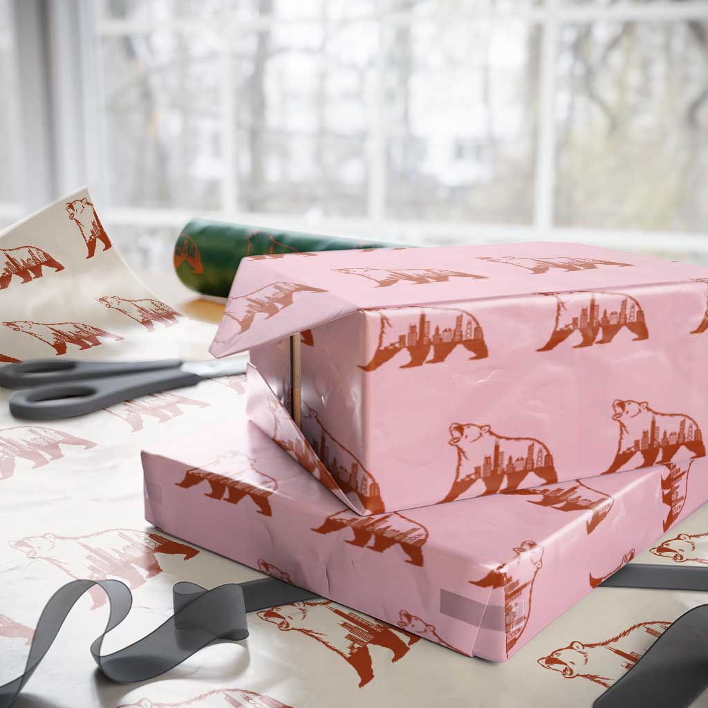 Chicago Skyline Bear Wrapping Paper Roll Urban Streetwear Gift TS12 Light Pink Print Your Wear