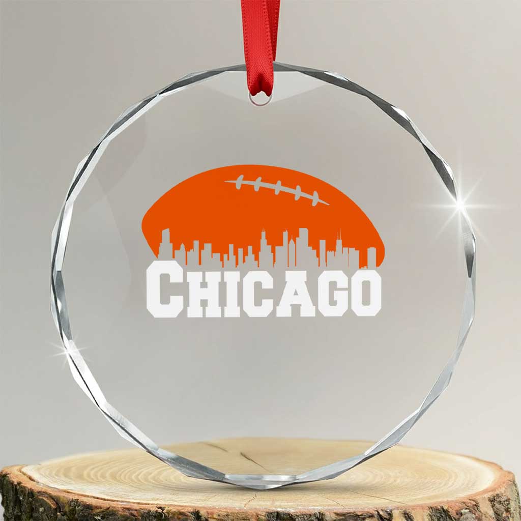 Chicago Skyline Football Graphic Crystal Glass Ornament Bold Windy City Fan Art for Game Days TS02 Transparent Glass 3'' Circle Print Your Wear