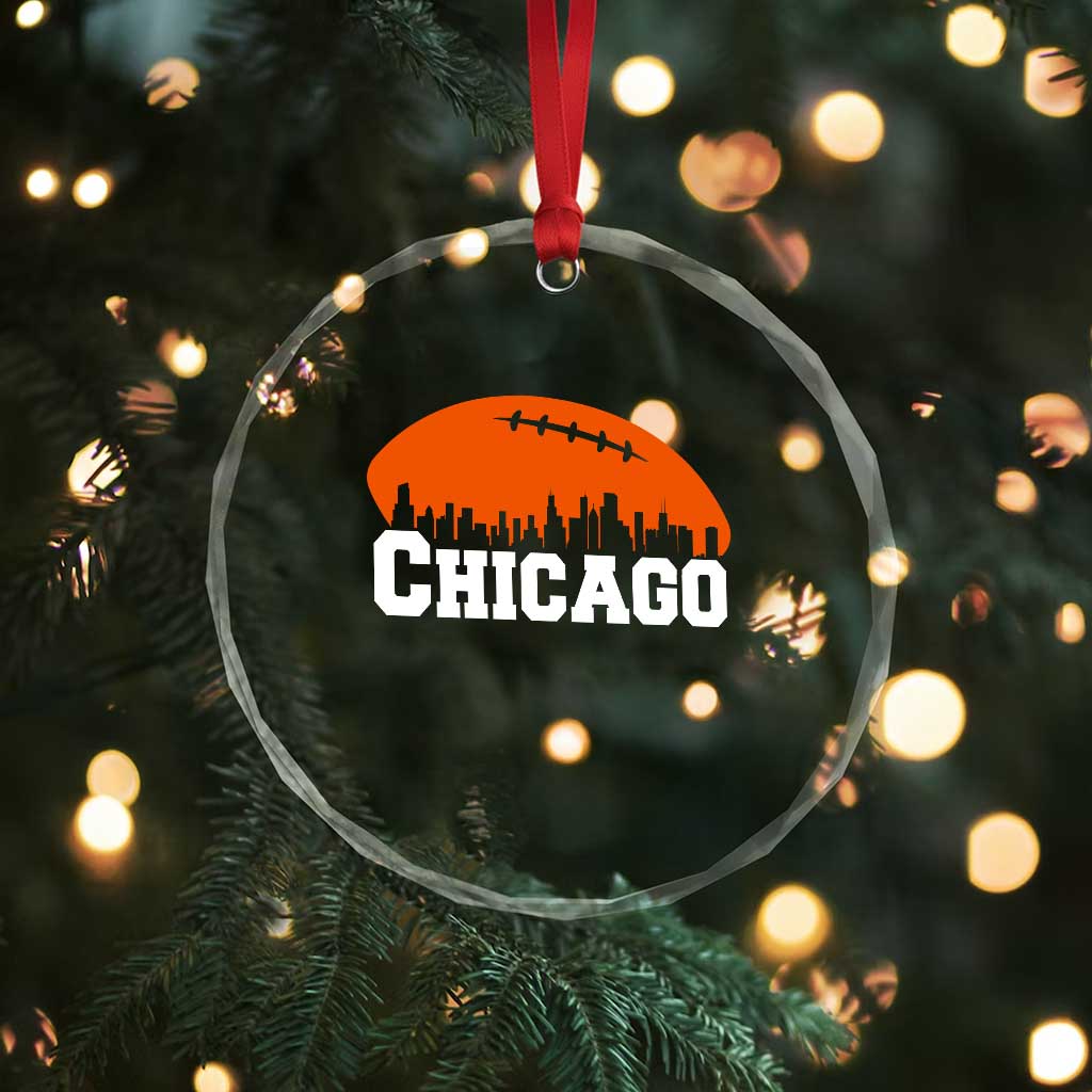 Chicago Skyline Football Graphic Crystal Glass Ornament Bold Windy City Fan Art for Game Days TS02 Print Your Wear