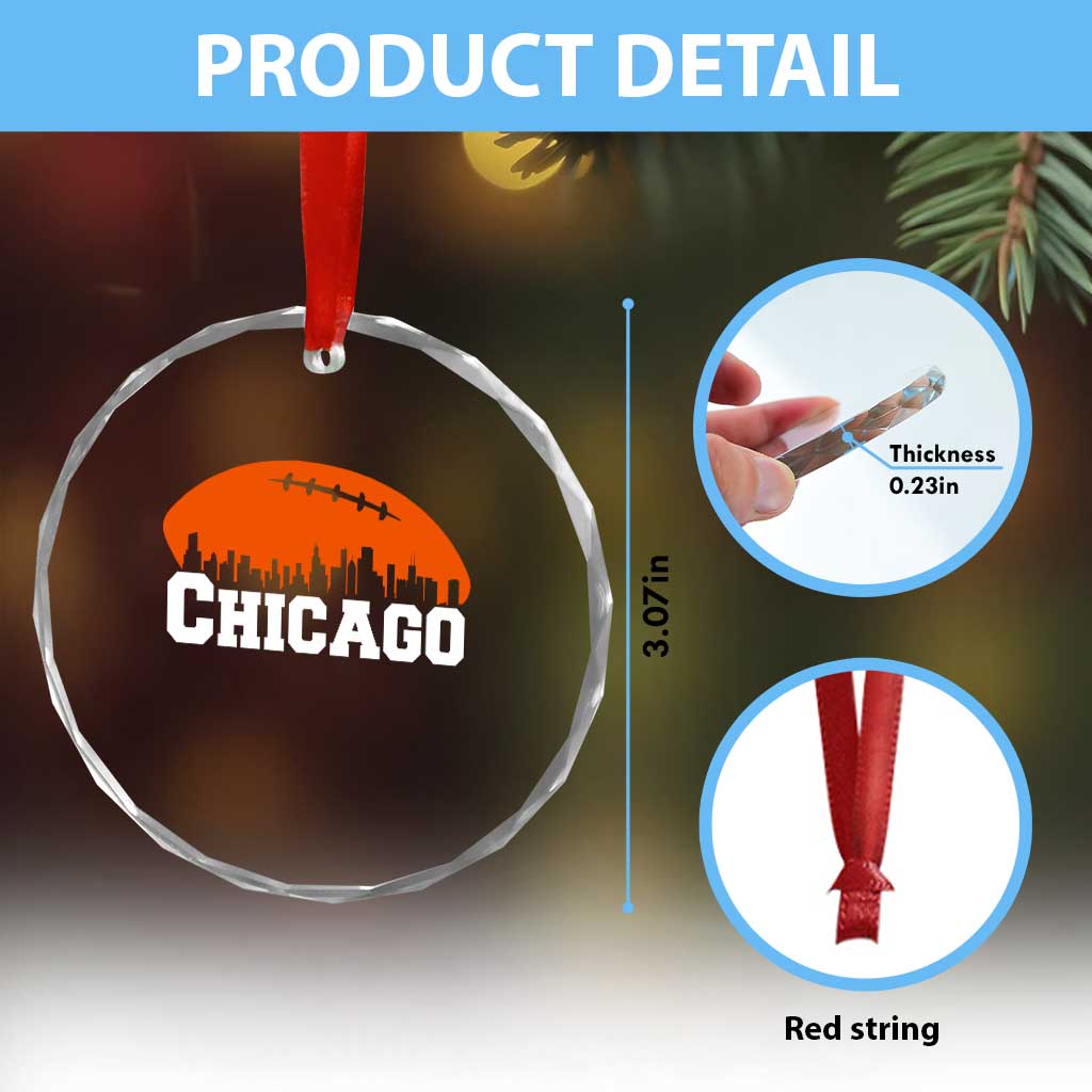 Chicago Skyline Football Graphic Crystal Glass Ornament Bold Windy City Fan Art for Game Days TS02 Print Your Wear