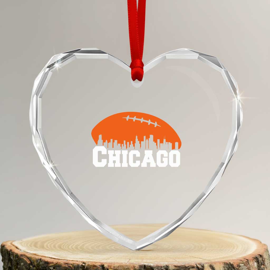 Chicago Skyline Football Graphic Heart Crystal Glass Ornament Bold Windy City Fan Art for Game Days TS02 Transparent Glass 3'' Heart Print Your Wear