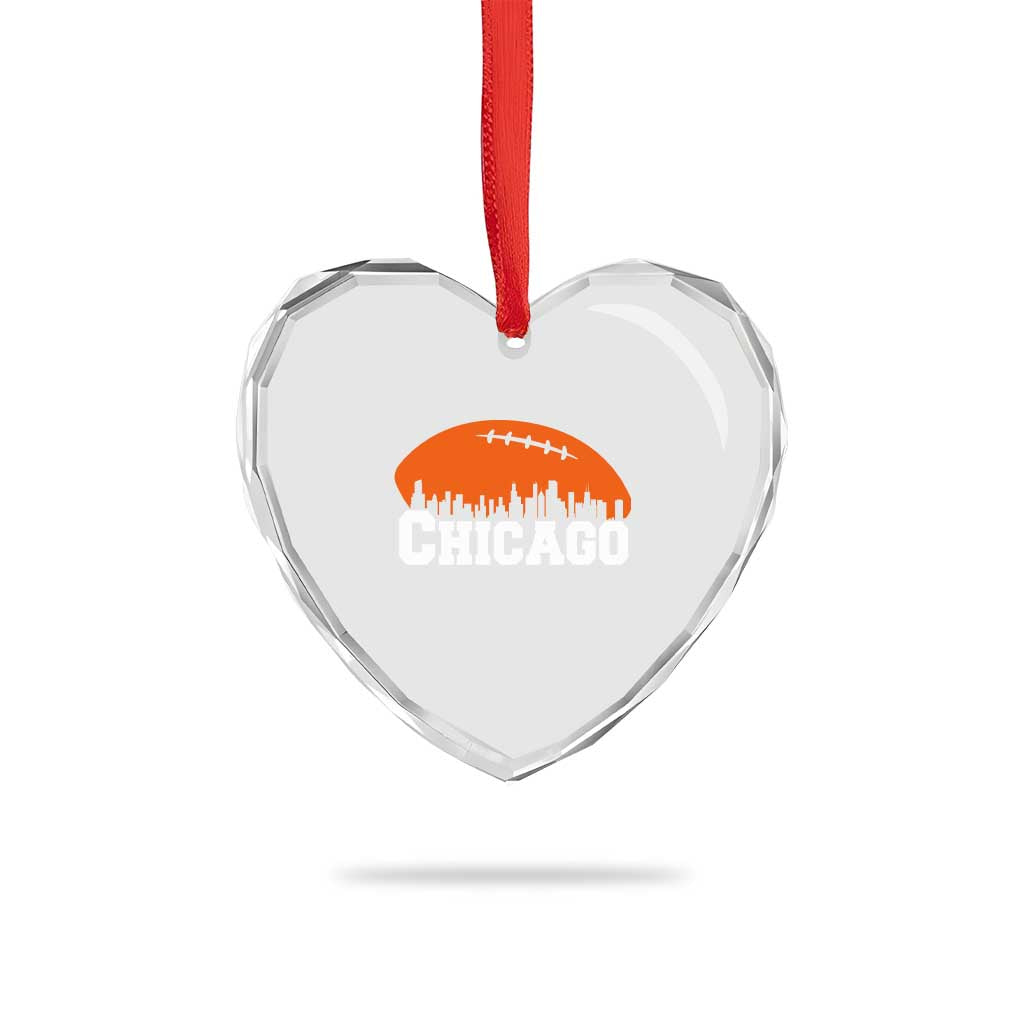 Chicago Skyline Football Graphic Heart Crystal Glass Ornament Bold Windy City Fan Art for Game Days TS02 Print Your Wear