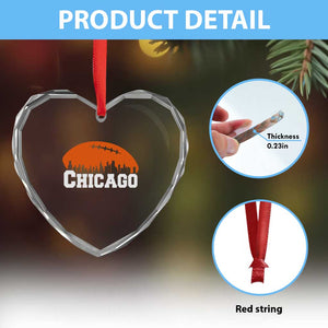 Chicago Skyline Football Graphic Heart Crystal Glass Ornament Bold Windy City Fan Art for Game Days TS02 Print Your Wear