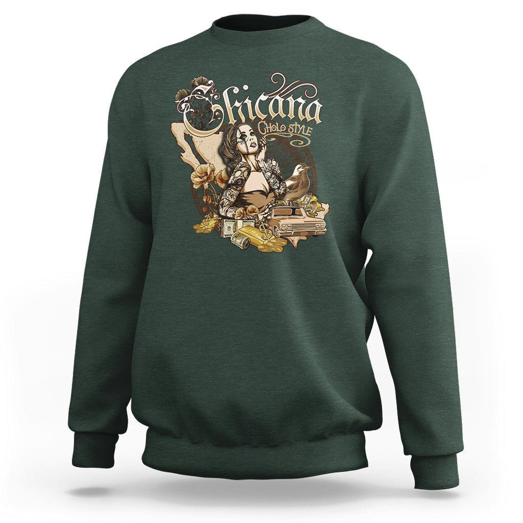Chicana Mexico Cholo Mexican American Latina Sweatshirt TS09 Dark Forest Green Printyourwear