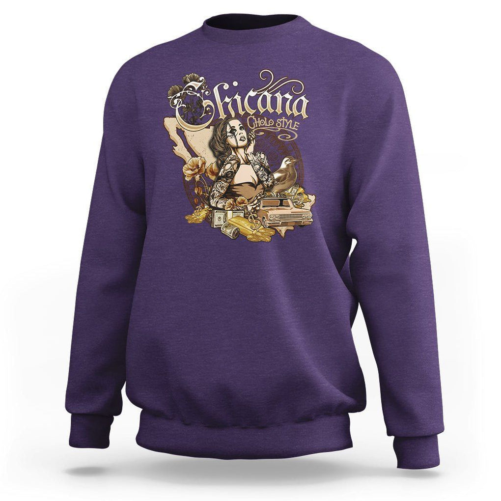 Chicana Mexico Cholo Mexican American Latina Sweatshirt TS09 Purple Printyourwear