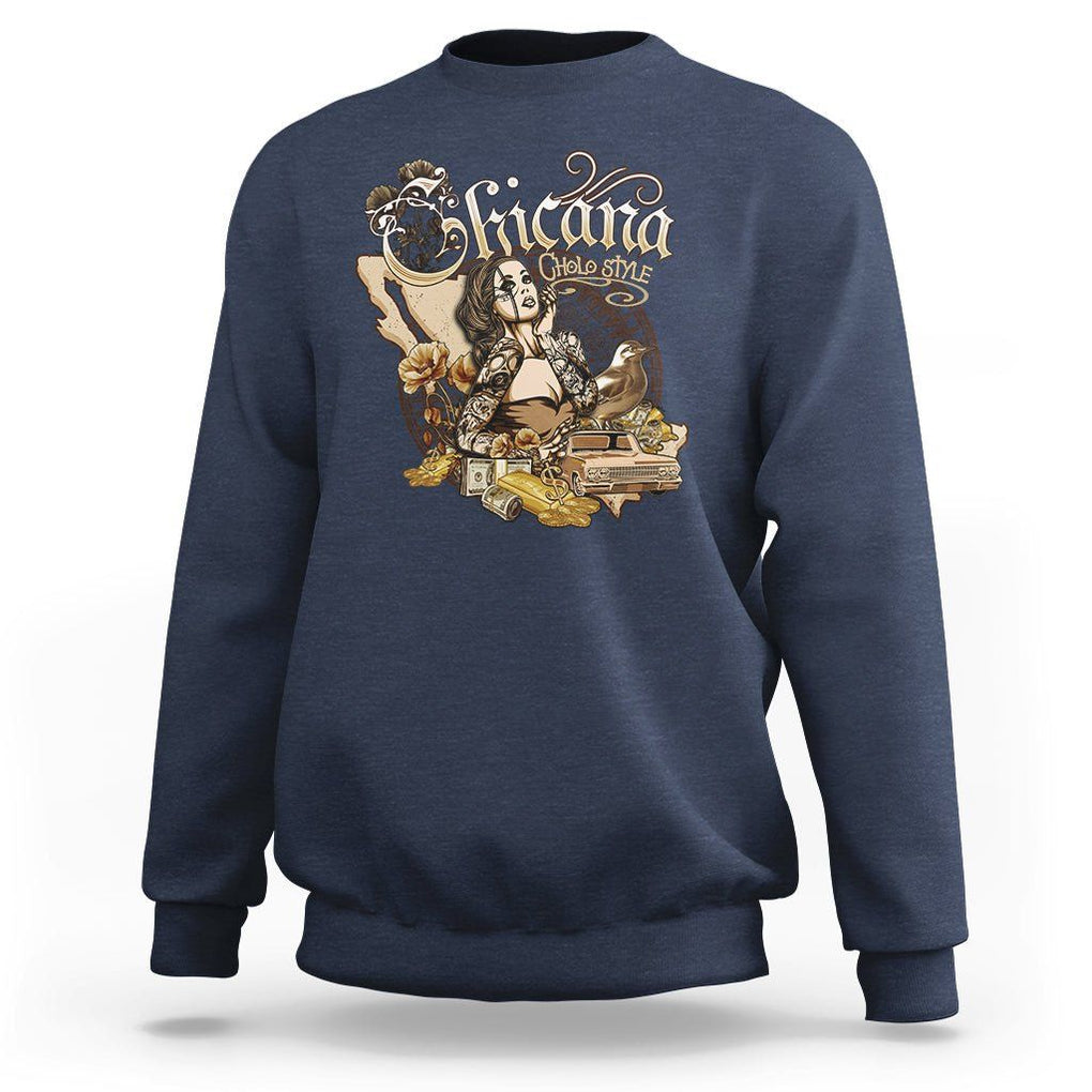 Chicana Mexico Cholo Mexican American Latina Sweatshirt TS09 Navy Printyourwear