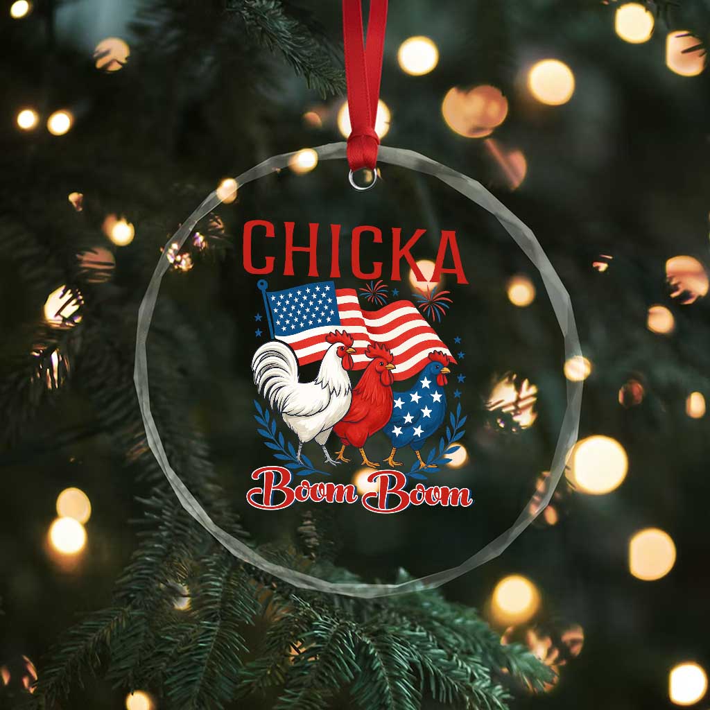 Chicka Boom Boom Patriotic Chicken Crystal Glass Ornament Funny Patriotic 4th of July Red White and Blue Farm TS02 Print Your Wear