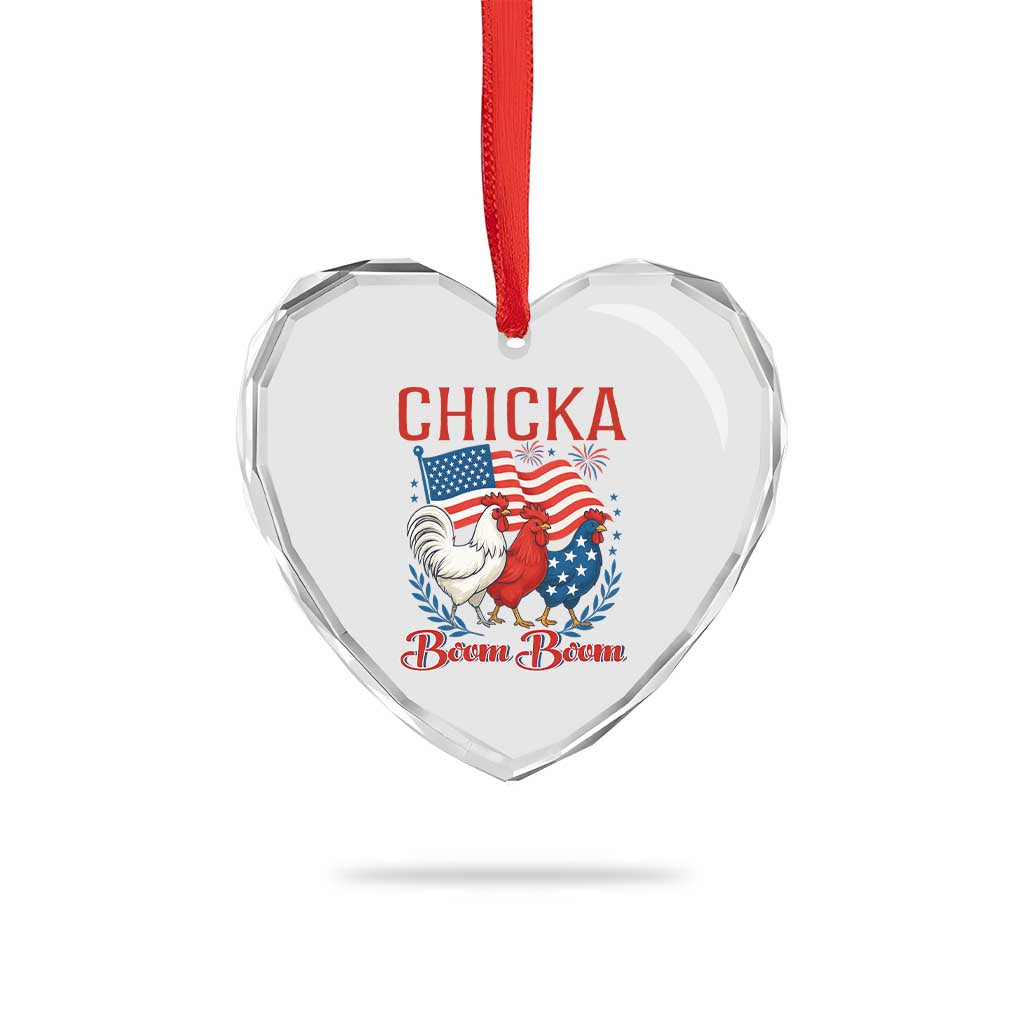 Chicka Boom Boom Patriotic Chicken Heart Crystal Glass Ornament Funny Patriotic 4th of July Red White and Blue Farm TS02 Print Your Wear