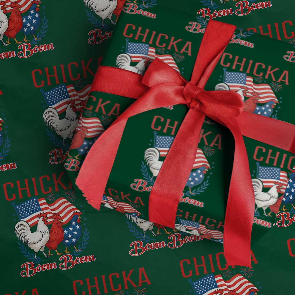 Chicka Boom Boom Patriotic Chicken Wrapping Paper Roll Funny Patriotic 4th of July Red White and Blue Farm TS02 Green Print Your Wear