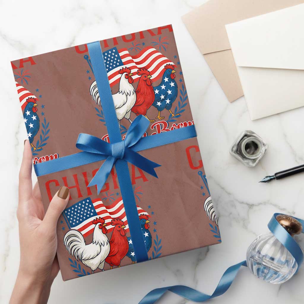 Chicka Boom Boom Patriotic Chicken Wrapping Paper Roll Funny Patriotic 4th of July Red White and Blue Farm TS02 Mocha Print Your Wear