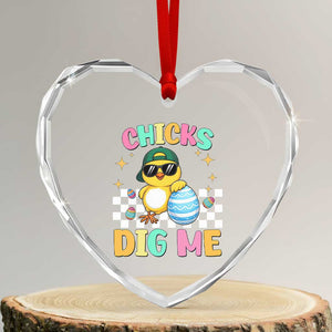 Chicks Dig Me Heart Crystal Glass Ornament Funny Easter Chick TS14 Transparent Glass 3'' Heart Print Your Wear