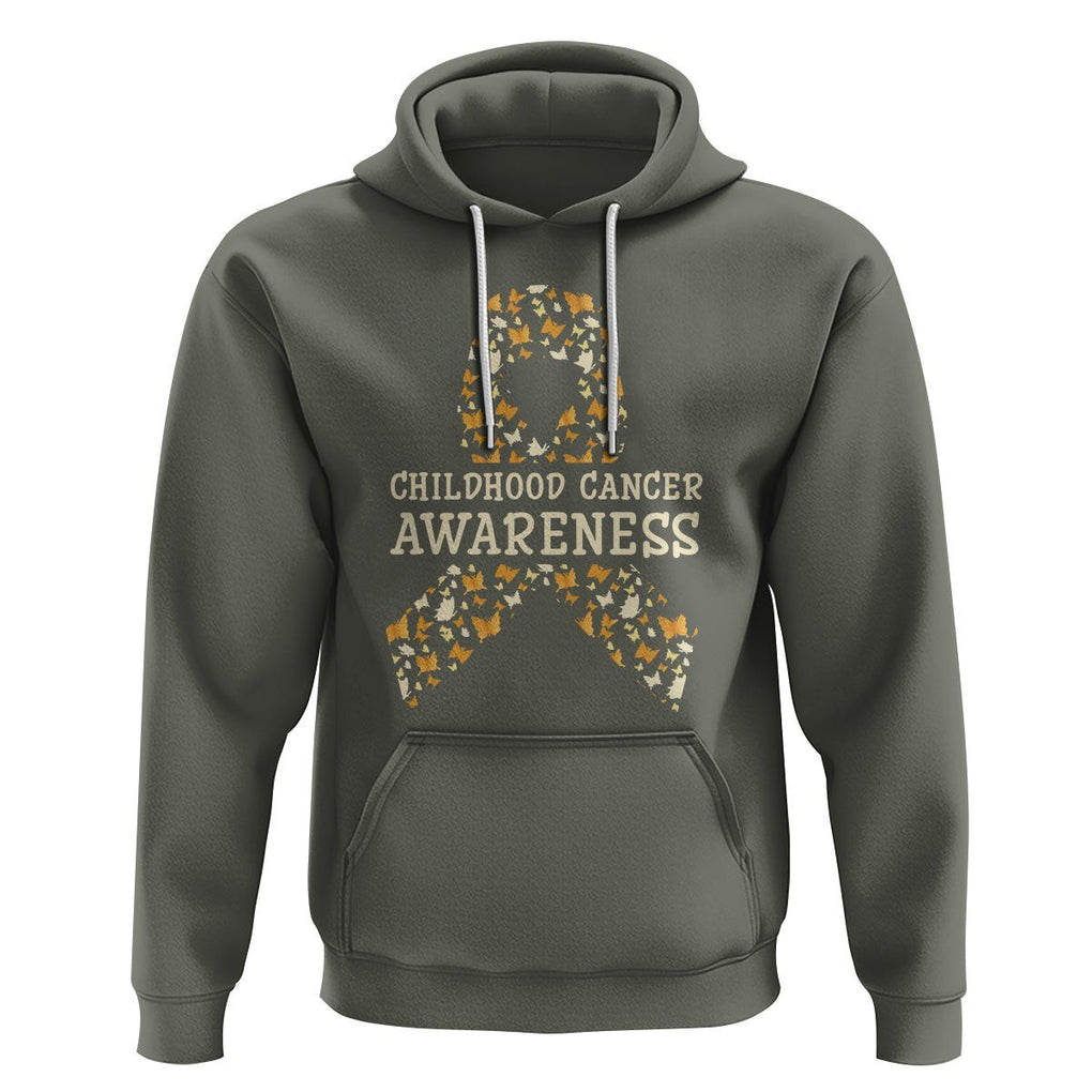 Childhood Cancer Awareness Hoodie Butterfly Gold Ribbon Support Raise TS02 Military Green Printyourwear