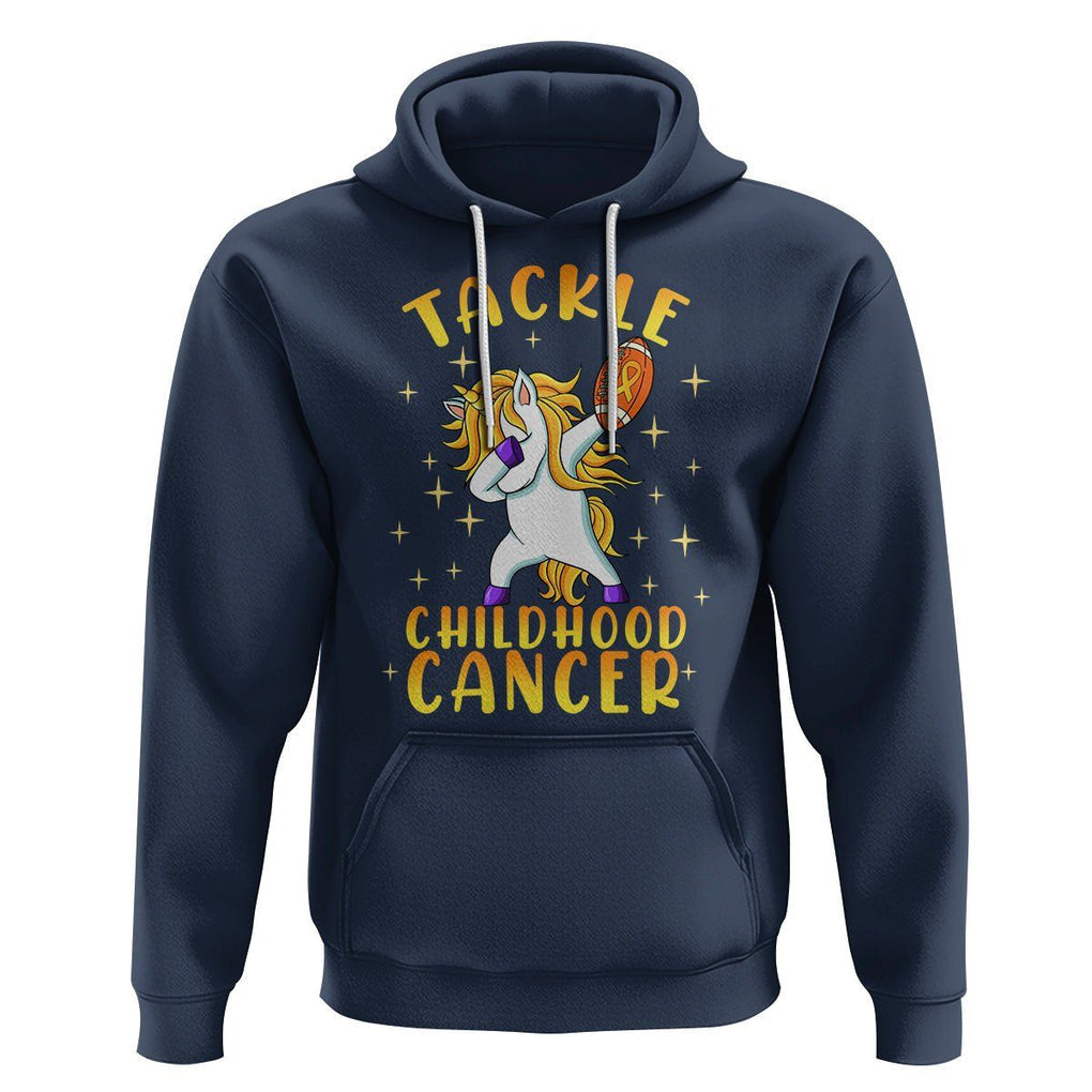 Childhood Cancer Awareness Hoodie Dabbing Unicorn Rugby Football Tackle TS02 Navy Printyourwear