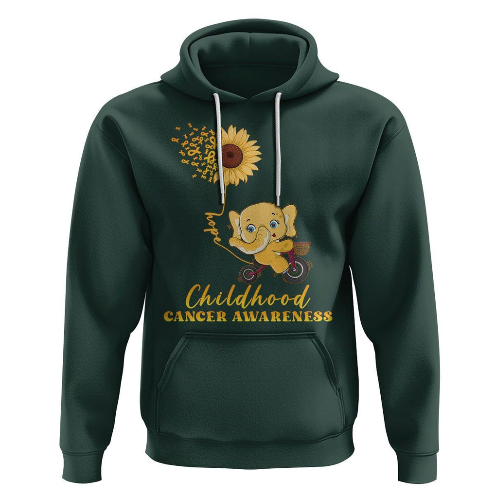 Childhood Cancer Awareness Hoodie Elephant Sunflower Gold Ribbon TS02 Dark Forest Green Printyourwear