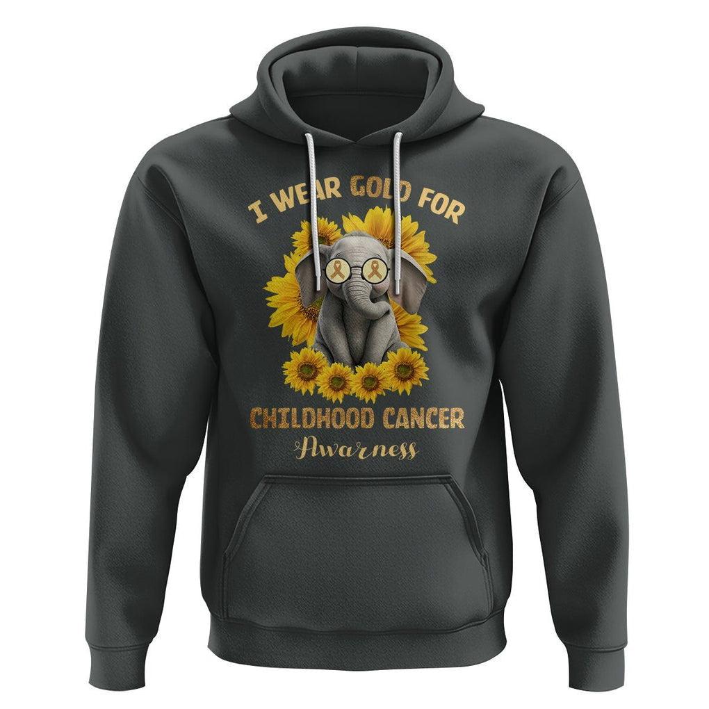 Childhood Cancer Awareness Hoodie Flowers Elephant I Wear Gold For TS02 Dark Heather Printyourwear