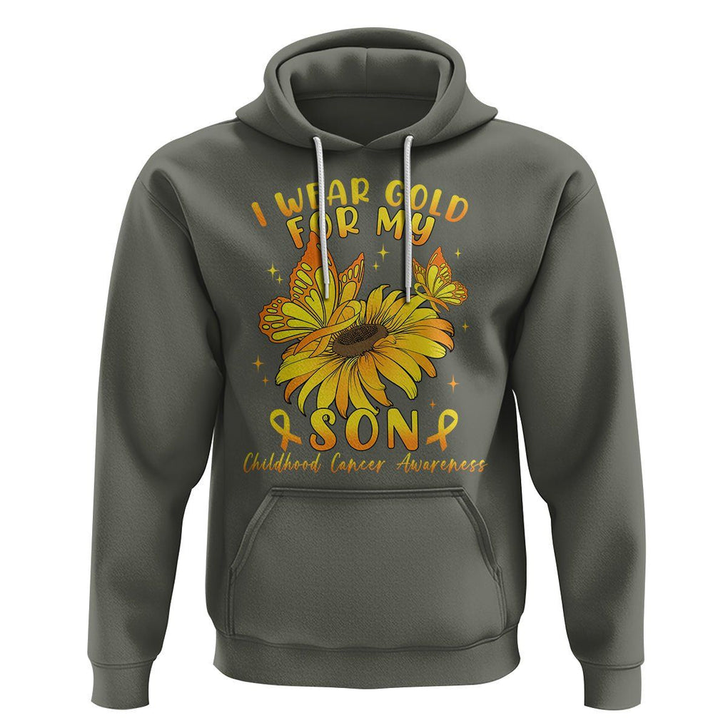 Childhood Cancer Awareness Hoodie I Wear Gold For My Son Sunflower TS02 Military Green Printyourwear