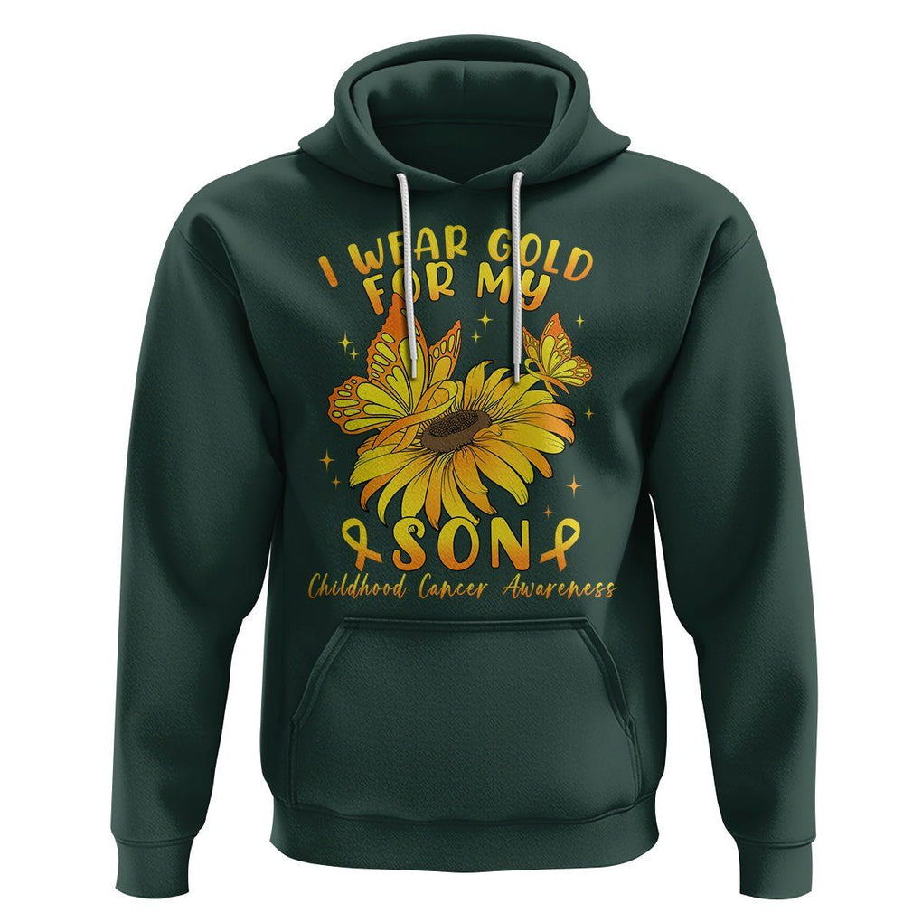 Childhood Cancer Awareness Hoodie I Wear Gold For My Son Sunflower TS02 Dark Forest Green Printyourwear