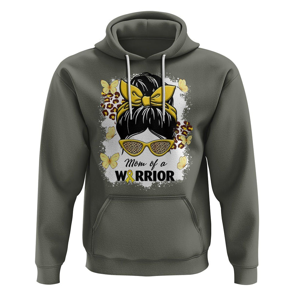 Childhood Cancer Awareness Hoodie Mom Of A Warrior Messy Bun Gold Ribbon Support Squad TS02 Military Green Printyourwear