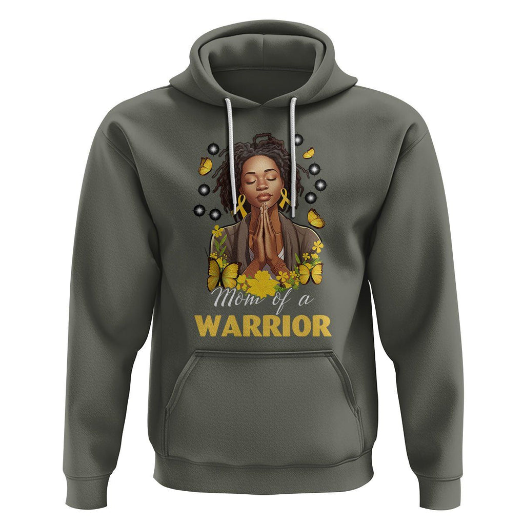 Childhood Cancer Awareness Hoodie Mom Of A Warrior Messy Bun Melanin Gold Ribbon Support Squad TS02 Military Green Printyourwear