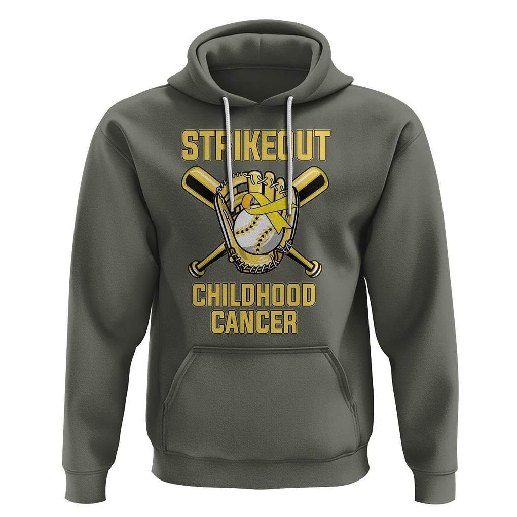 Childhood Cancer Awareness Hoodie Strikeout Childhood Cancer Baseball Support Pediatric Cancer TS02 Military Green Printyourwear