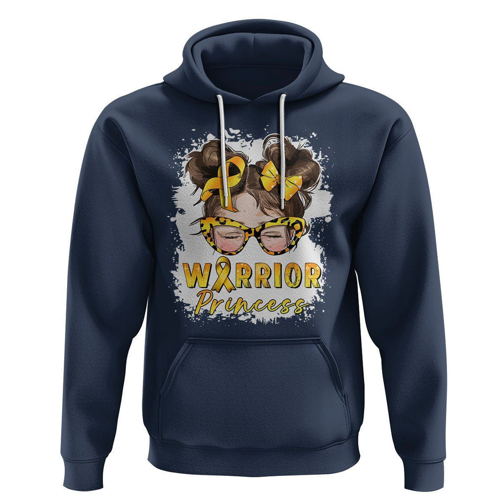 Childhood Cancer Awareness Hoodie Warrior Princess Gold Ribbon Messy Bun Girl TS02 Navy Printyourwear
