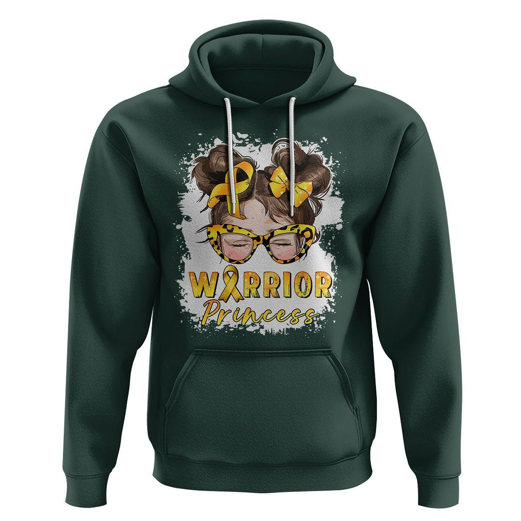 Childhood Cancer Awareness Hoodie Warrior Princess Gold Ribbon Messy Bun Girl TS02 Dark Forest Green Printyourwear