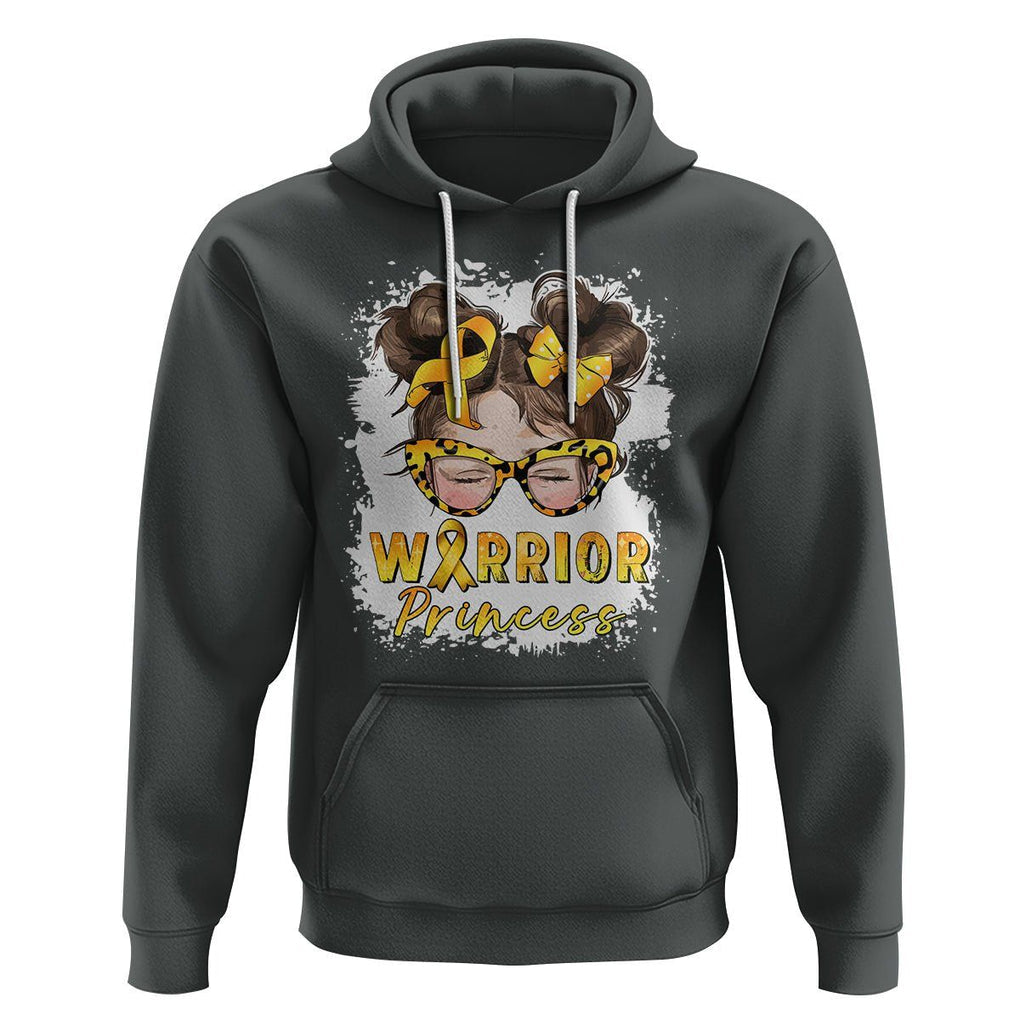 Childhood Cancer Awareness Hoodie Warrior Princess Gold Ribbon Messy Bun Girl TS02 Dark Heather Printyourwear