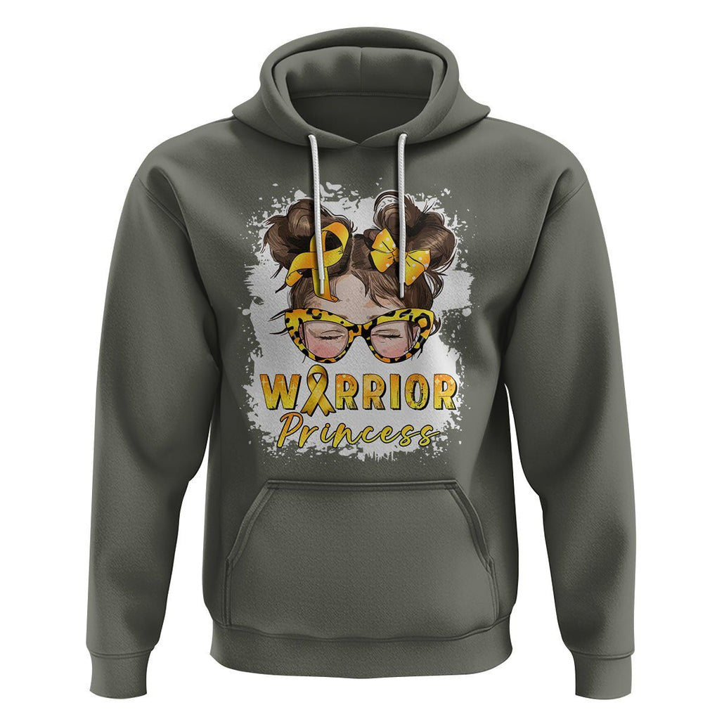 Childhood Cancer Awareness Hoodie Warrior Princess Gold Ribbon Messy Bun Girl TS02 Military Green Printyourwear