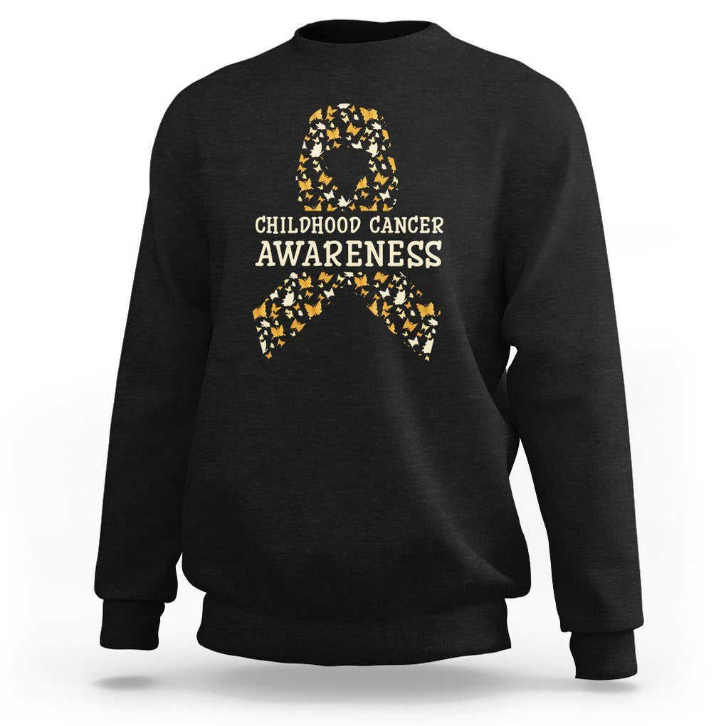 Childhood Cancer Awareness Sweatshirt Butterfly Gold Ribbon Support Raise TS02 Black Printyourwear