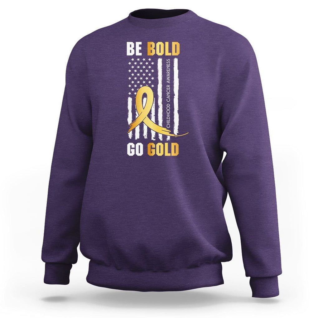 Childhood Cancer Awareness Sweatshirt Childhood Be Bold Go Gold US Flag TS02 Purple Printyourwear