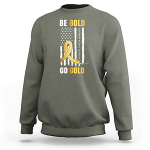 Childhood Cancer Awareness Sweatshirt Childhood Be Bold Go Gold US Flag TS02 Military Green Printyourwear