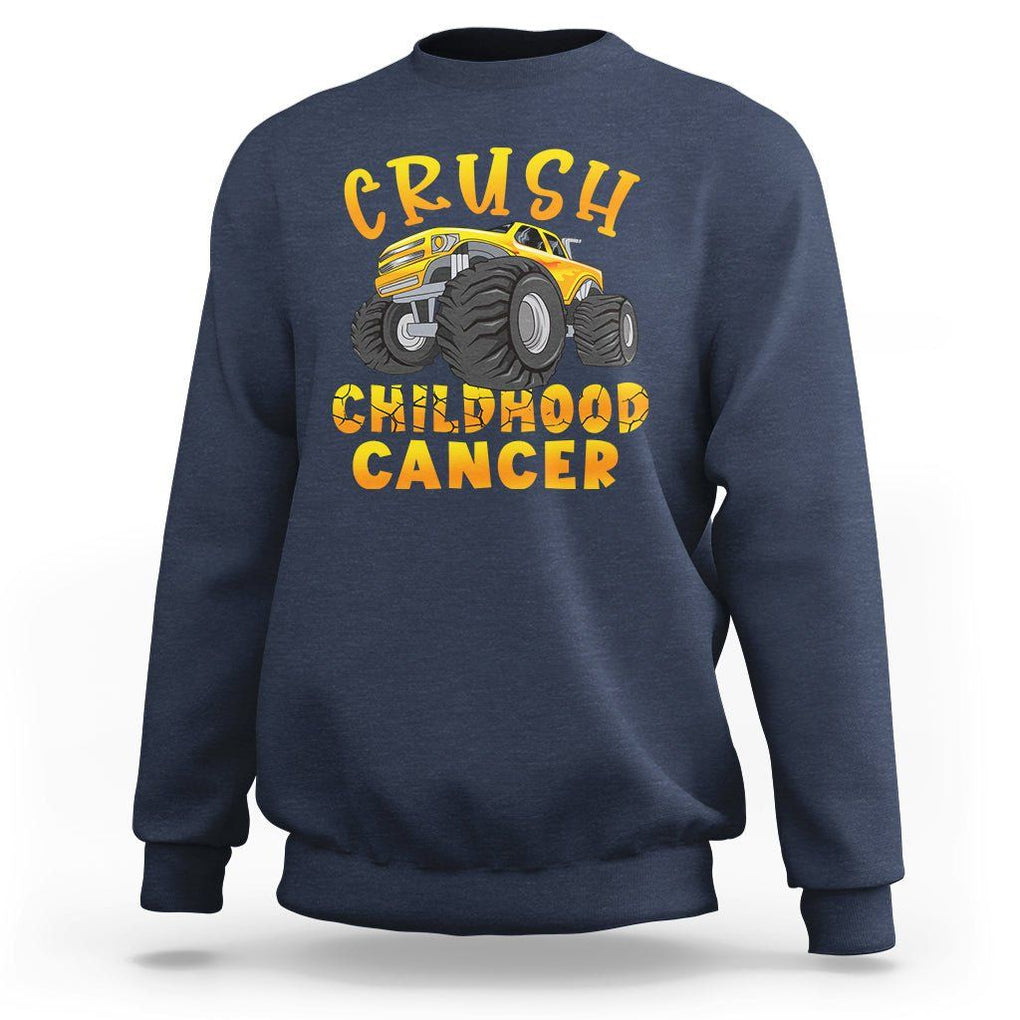Childhood Cancer Awareness Sweatshirt Crush Childhood Cancer Monster Truck Gold Ribbon TS02 Navy Printyourwear