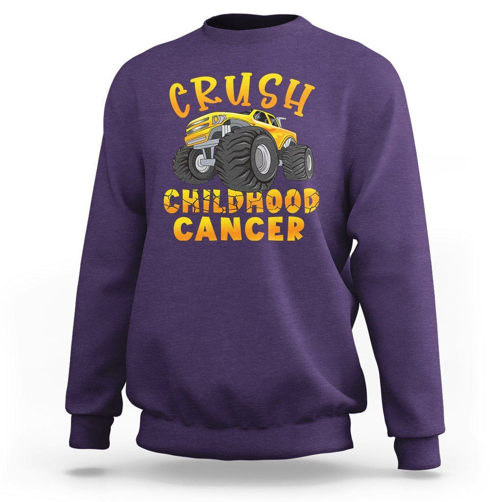 Childhood Cancer Awareness Sweatshirt Crush Childhood Cancer Monster Truck Gold Ribbon TS02 Purple Printyourwear