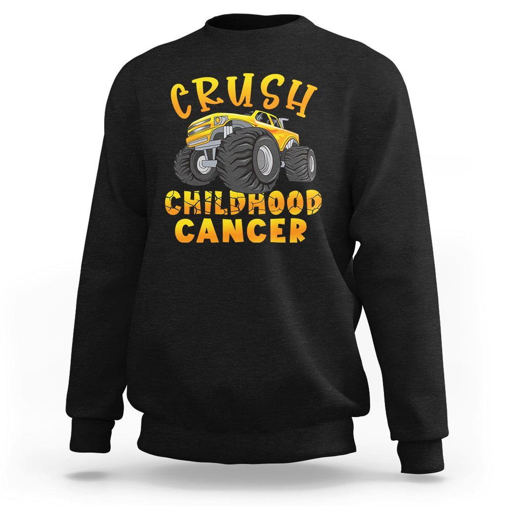 Childhood Cancer Awareness Sweatshirt Crush Childhood Cancer Monster Truck Gold Ribbon TS02 Black Printyourwear