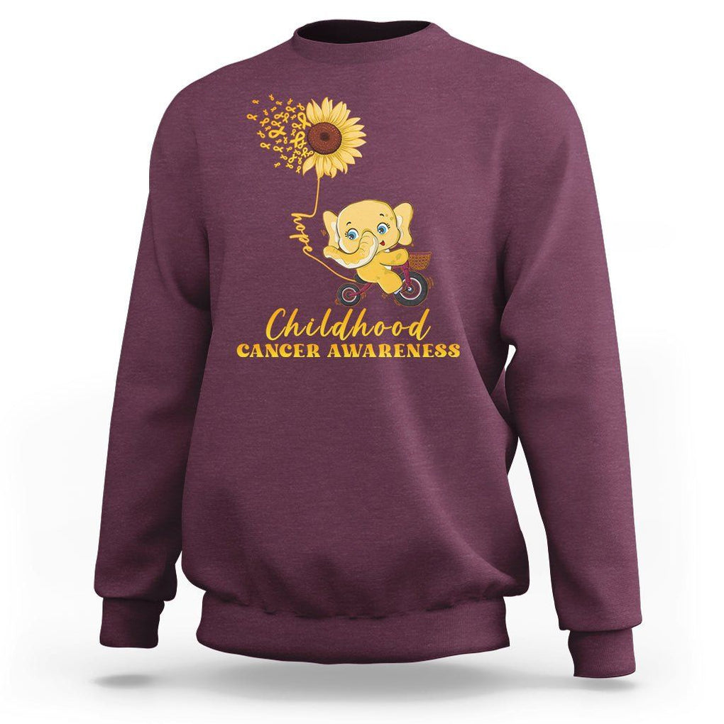 Childhood Cancer Awareness Sweatshirt Elephant Sunflower Gold Ribbon TS02 Maroon Printyourwear