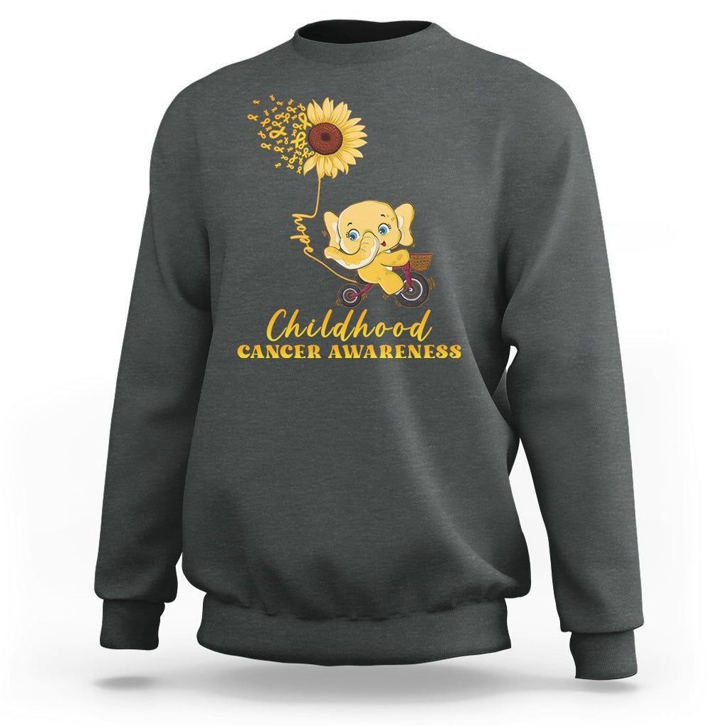 Childhood Cancer Awareness Sweatshirt Elephant Sunflower Gold Ribbon TS02 Dark Heather Printyourwear