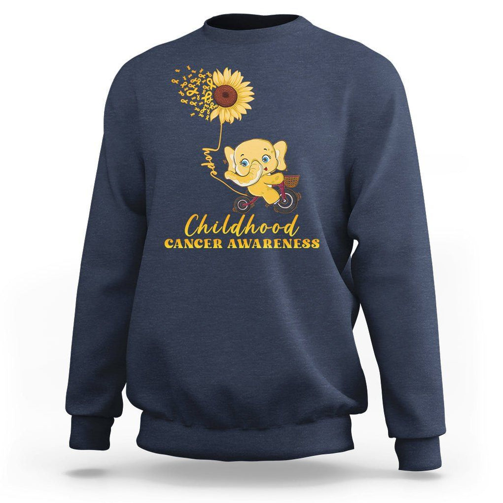 Childhood Cancer Awareness Sweatshirt Elephant Sunflower Gold Ribbon TS02 Navy Printyourwear