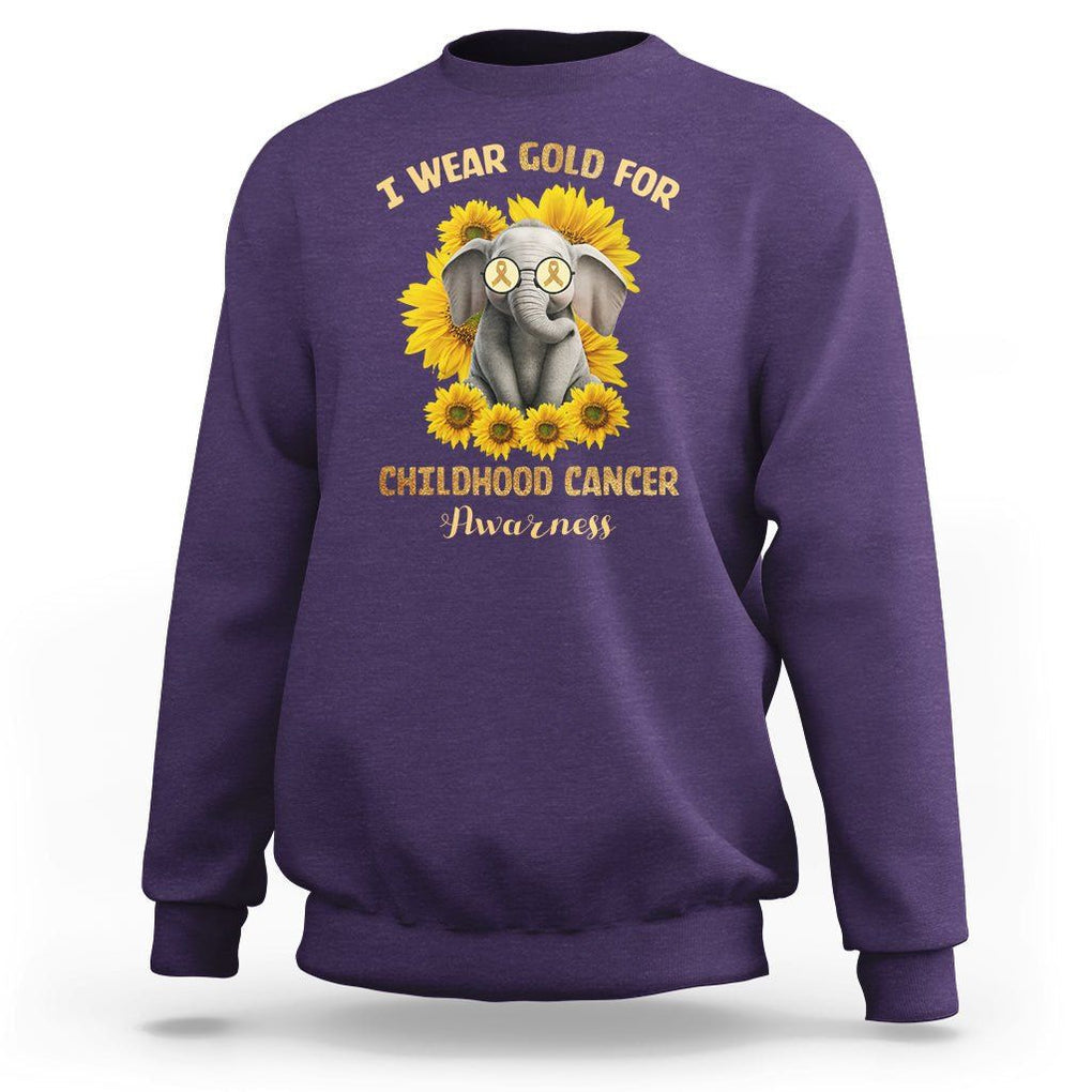 Childhood Cancer Awareness Sweatshirt Flowers Elephant I Wear Gold For TS02 Purple Printyourwear
