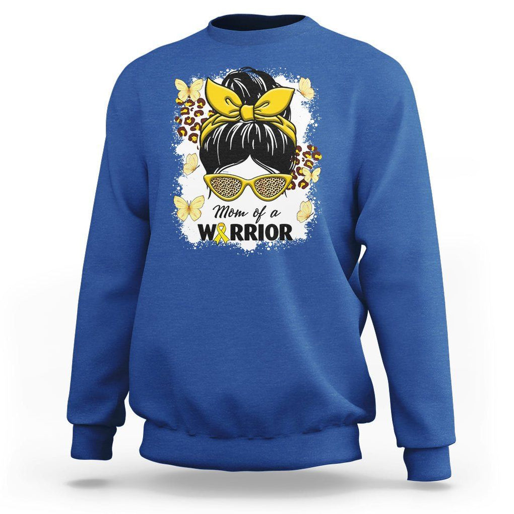 Childhood Cancer Awareness Sweatshirt Mom Of A Warrior Messy Bun Gold Ribbon Support Squad TS02 Royal Blue Printyourwear